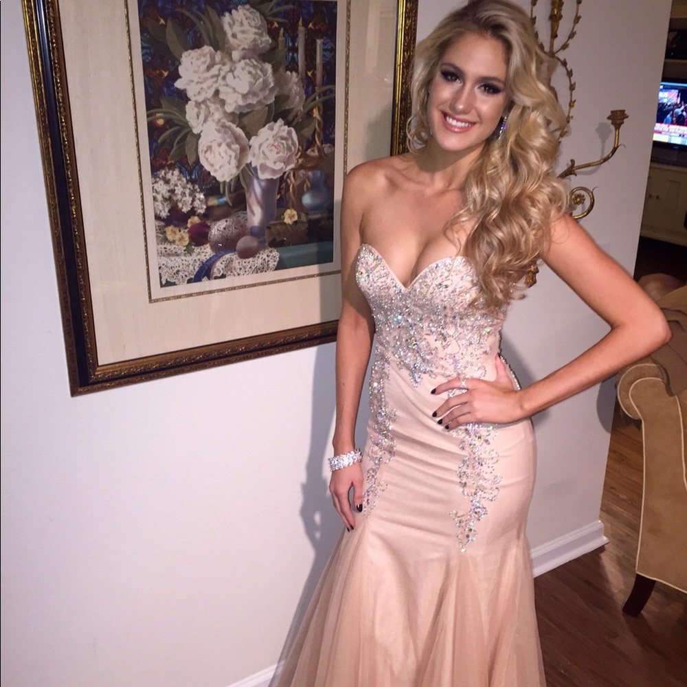 Cream Rhinestone Strapless Ballgown